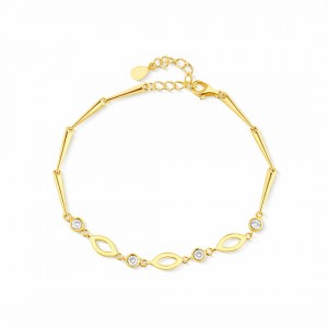 Srebrna bransoletka pozłacana 925 listki i cyrkonie