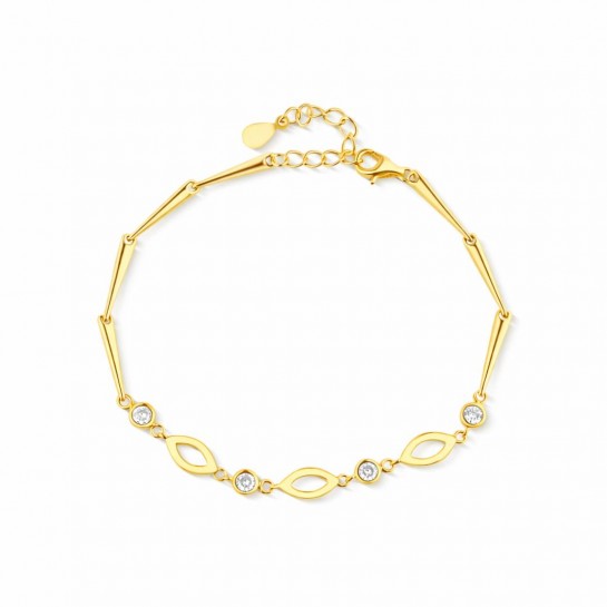 Srebrna bransoletka pozłacana 925 listki i cyrkonie