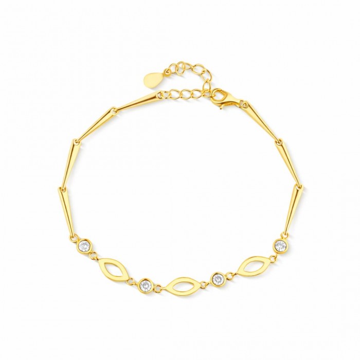 Srebrna bransoletka pozłacana 925 listki i cyrkonie