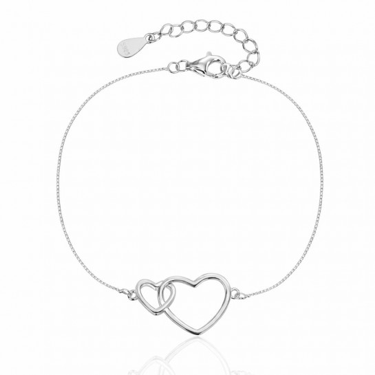 Srebrna bransoletka pr. 925 połączone dwa serca