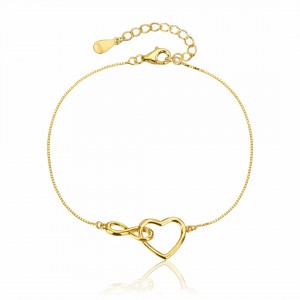 Srebrna pozłacana bransoletka 925 nieskończoność z sercem