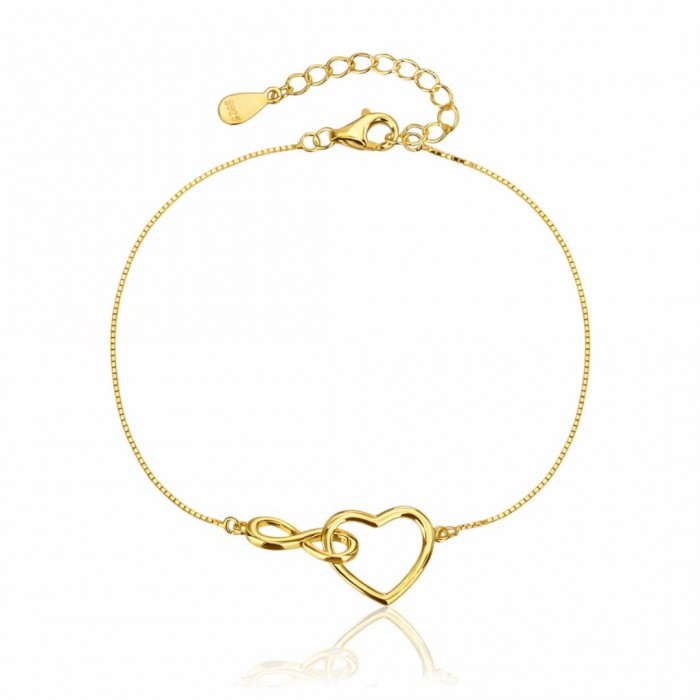 Srebrna pozłacana bransoletka 925 nieskończoność z sercem