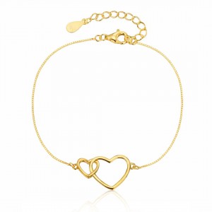 Srebrna pozłacana bransoletka pr. 925 połączone dwa serca