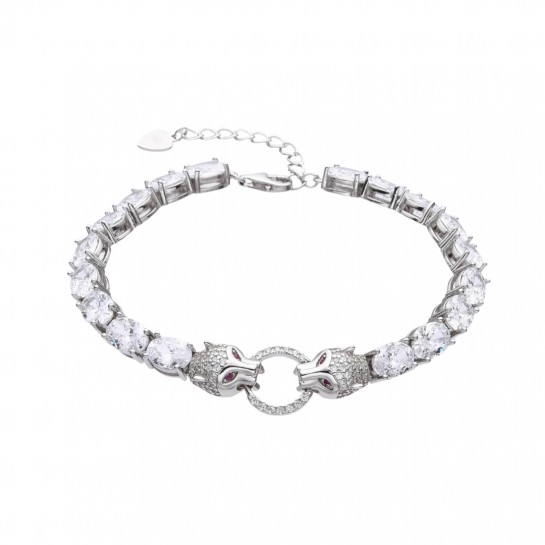 Bransoletka srebrna z dużymi cyrkoniami - dwie pantery