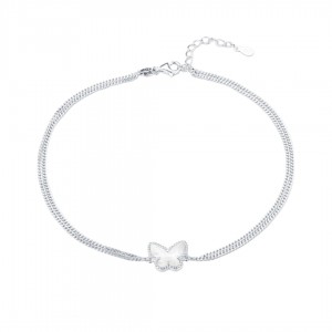 Bransoletka srebrna na nogę z masą perłową - motylek