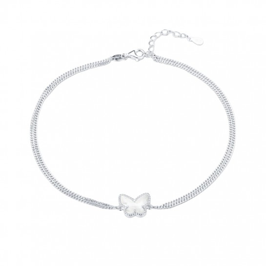 Bransoletka srebrna na nogę z masą perłową - motylek