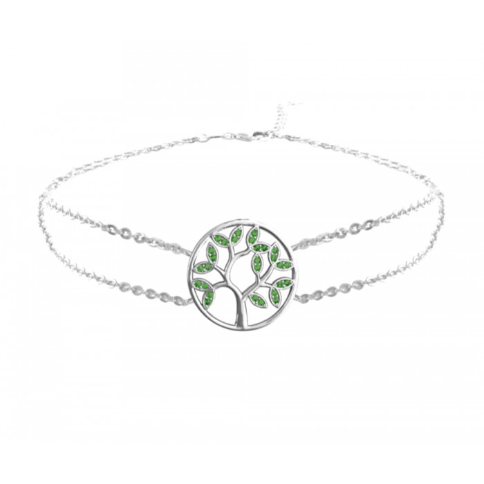Bransoletka srebrna - drzewo życia z zielonymi cyrkoniami