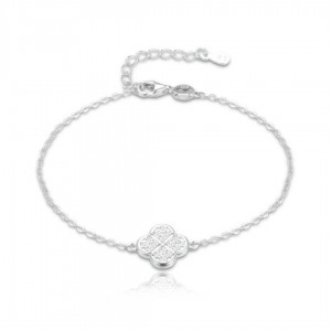 Bransoletka srebrna - koniczynka zdobiona cyrkoniami
