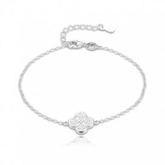 Bransoletka srebrna - koniczynka zdobiona cyrkoniami