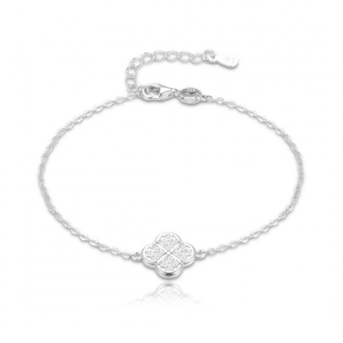 Bransoletka srebrna - koniczynka zdobiona cyrkoniami