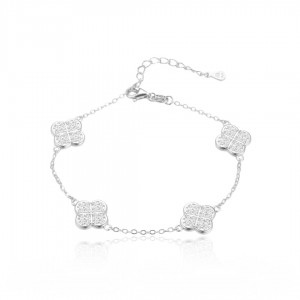 Bransoletka srebrna - koniczyny zdobione cyrkoniami