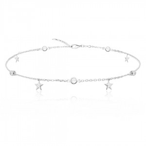 Bransoletka srebrna na nogę - gwiazdki z cyrkoniami 