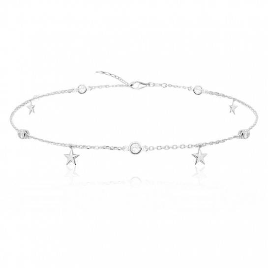 Bransoletka srebrna na nogę - gwiazdki z cyrkoniami 