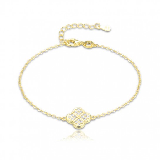 Bransoletka srebrna pozłacana - koniczynka zdobiona cyrkoniami