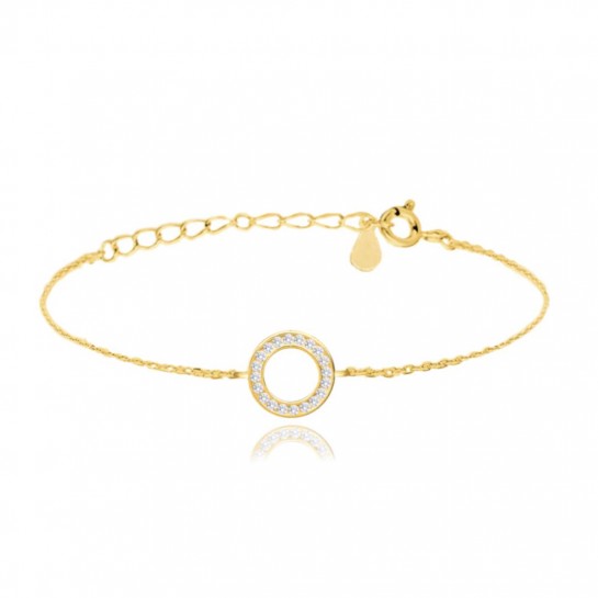 Bransoletka srebrna pozłacana - okrągła zawieszka z cyrkoniami
