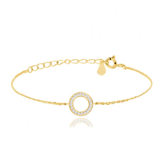 Bransoletka srebrna pozłacana - okrągła zawieszka z cyrkoniami
