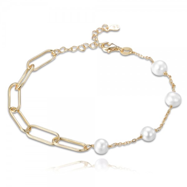 Bransoletka srebrna pozłacana z perłami w stylu włoskim