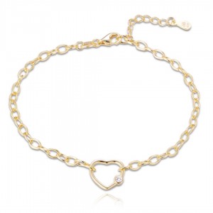 Bransoletka srebrna pozłacana z serduszkiem i białą cyrkonią