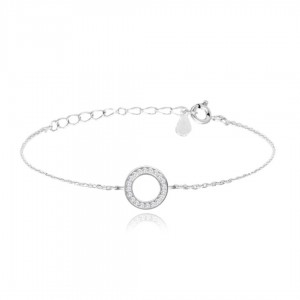 Bransoletka srebrna pr. 925  - okrągła zawieszka z cyrkoniami