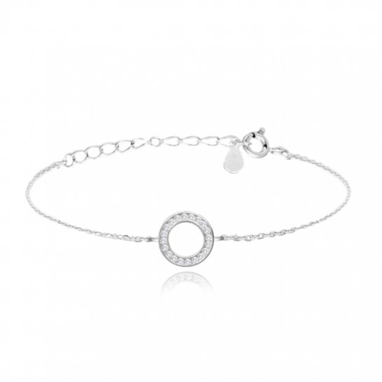 Bransoletka srebrna pr. 925  - okrągła zawieszka z cyrkoniami