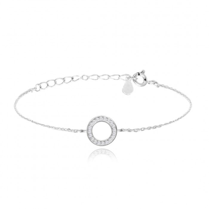 Bransoletka srebrna pr. 925  - okrągła zawieszka z cyrkoniami
