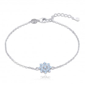 Bransoletka srebrna - śnieżynka z błękitnymi cyrkoniami