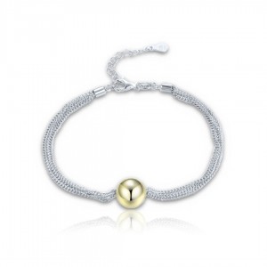 Bransoletka srebrna z trzema łańcuszkami i pozłacaną kulką