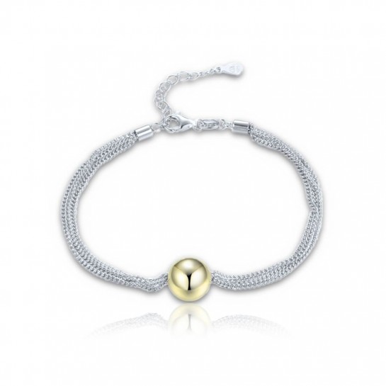 Bransoletka srebrna z trzema łańcuszkami i pozłacaną kulką