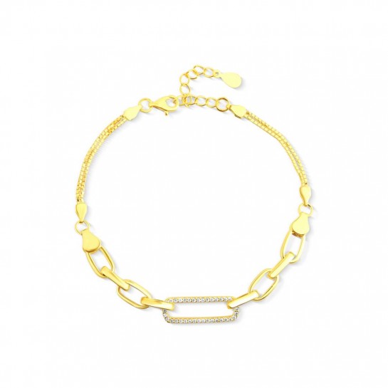 Bransoletka srebrna złocona - ogniwa z białymi cyrkoniami