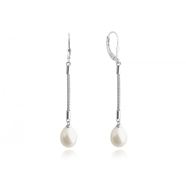 Kolczyki srebrne wiszące z perłami