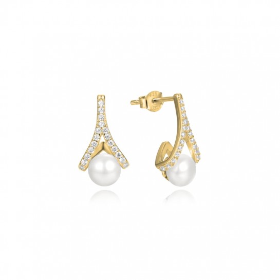 Kolczyki srebrne wkrętki pozłacane - ażurowe krople z perłami