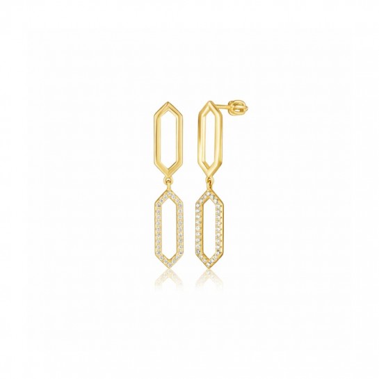 Długie kolczyki srebrne pozłacane 925 geometryczne z cyrkoniami