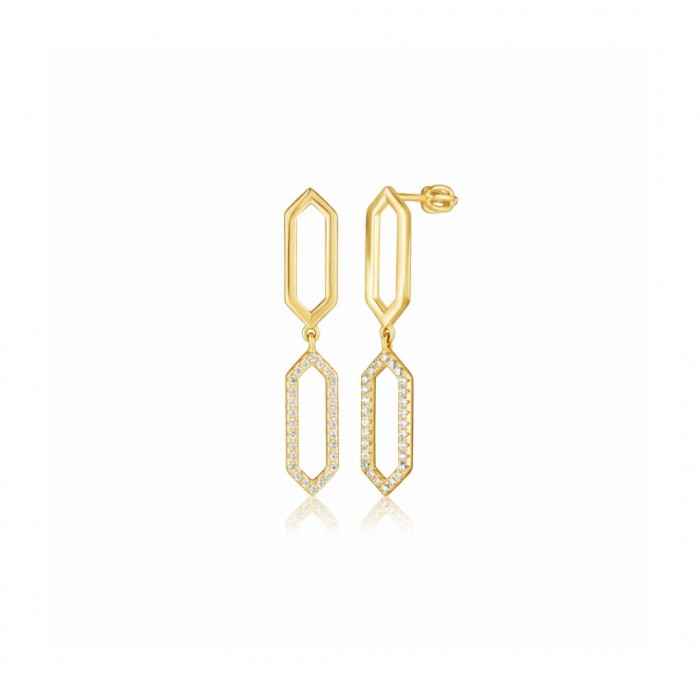 Długie kolczyki srebrne pozłacane 925 geometryczne z cyrkoniami