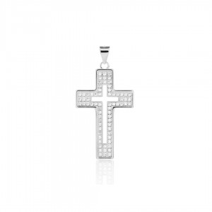 Duża srebrna zawieszka krzyż 925 z cyrkoniami 41mm 