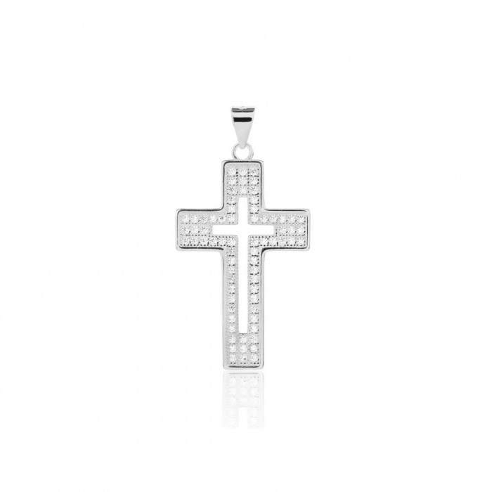 Duża srebrna zawieszka krzyż 925 z cyrkoniami 41mm 