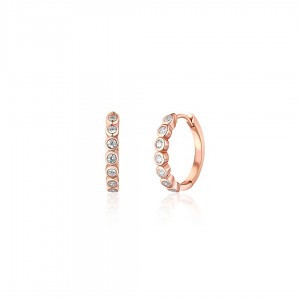 Kolczyki pozłacane na różowo - okrągłe z białymi cyrkoniami