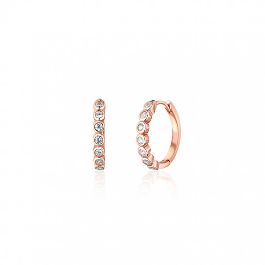 Kolczyki pozłacane na różowo - okrągłe z białymi cyrkoniami