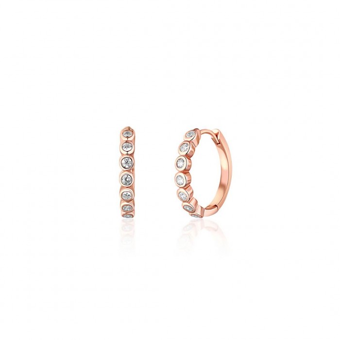 Kolczyki pozłacane na różowo - okrągłe z białymi cyrkoniami Kolczyki pozłacane na różowo - okrągłe z białymi cyrkoniami