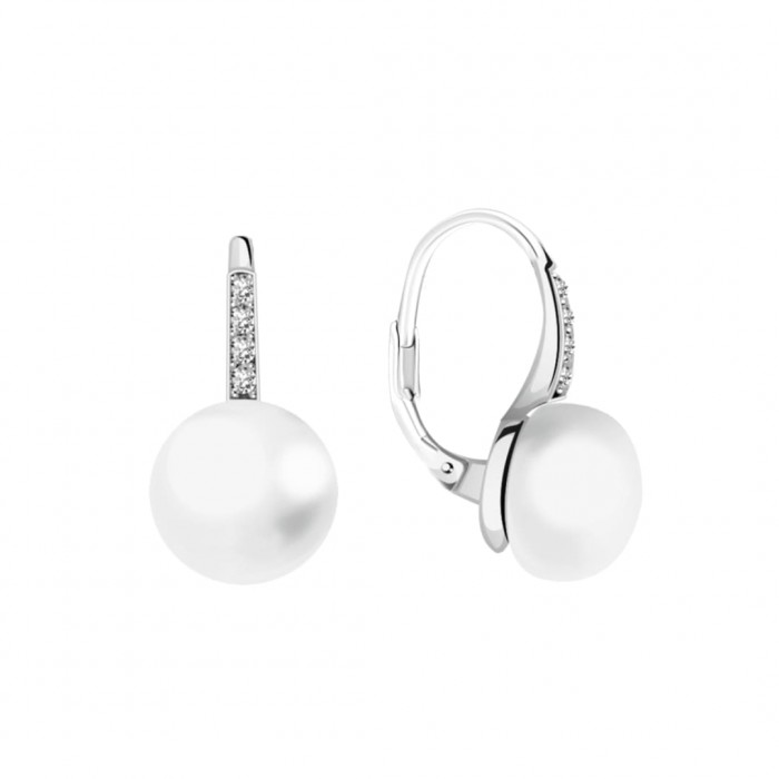 Kolczyki srebrne 925 - białe perły z cyrkoniami