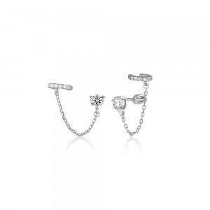 Kolczyki srebrne 925 ear jacket z łańcuszkiem i cyrkoniami