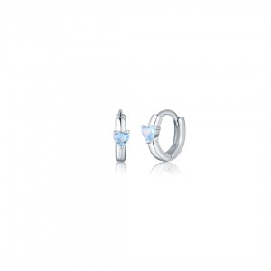 Kolczyki srebrne 925 małe kółka z błękitnym serduszkiem