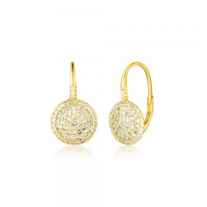 Kolczyki srebrne 925 pozłacane - dyski z cyrkoniami na angielskim zapięciu