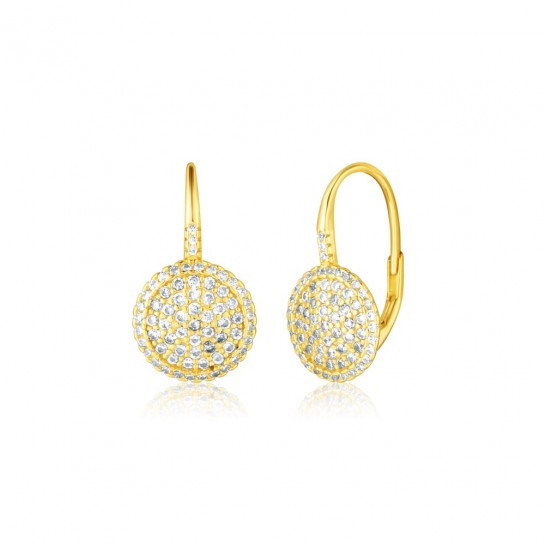 Kolczyki srebrne 925 pozłacane - dyski z cyrkoniami na angielskim zapięciu