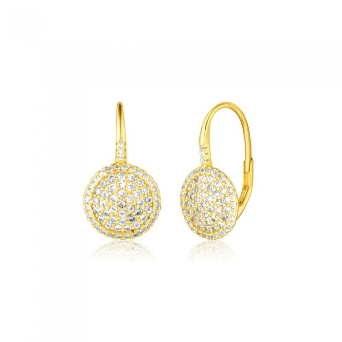 Kolczyki srebrne 925 pozłacane - dyski z cyrkoniami na angielskim zapięciu