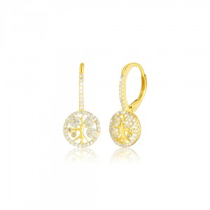 Kolczyki srebrne 925 pozłacane na angielskim zapięciu - drzewa zdobione cyrkoniami