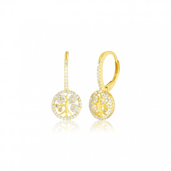 Kolczyki srebrne 925 pozłacane na angielskim zapięciu - drzewa zdobione cyrkoniami