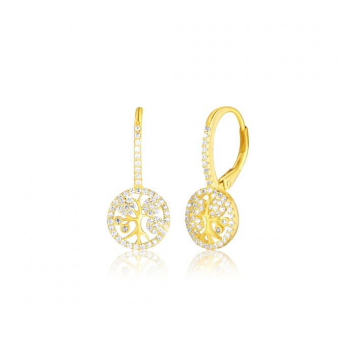 Kolczyki srebrne 925 pozłacane na angielskim zapięciu - drzewa zdobione cyrkoniami