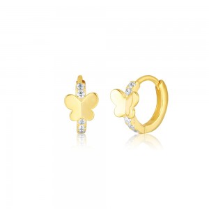 Kolczyki srebrne 925 pozłacane - okrągłe z motylkami