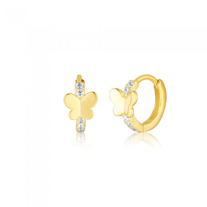 Kolczyki srebrne 925 pozłacane - okrągłe z motylkami