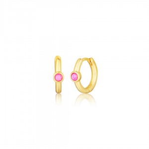 Kolczyki srebrne 925 pozłacane - okrągłe z różowym opalem